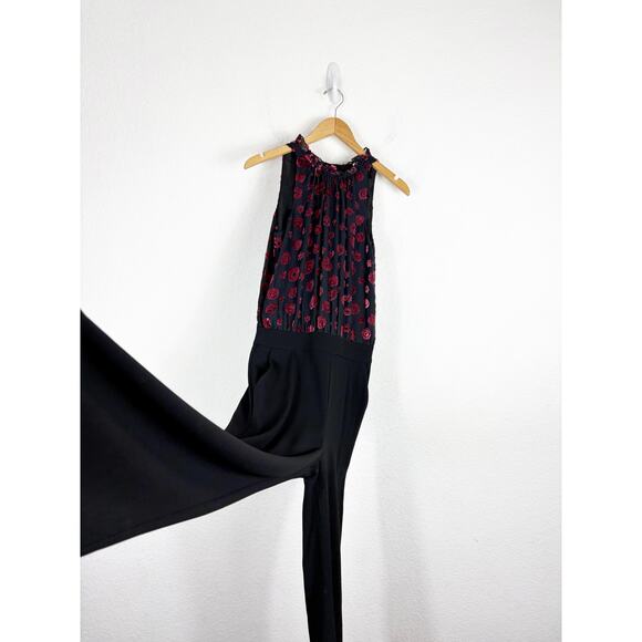 Ramy Brook Leona Floral Burnout Jumpsuit Size 0 Black Velvet Straight Leg - Picture 12 of 15